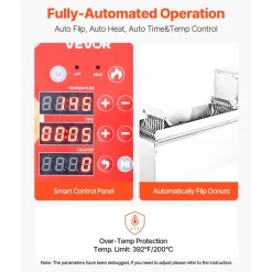 VEVOR Commercial Automatic Donuts Machine, Single Row Donuts Making Equipment, 90 pcs/hour Electric High Power Doughnut Maker, Stainless Steel Frying Auto Fryer, with 3 Size Molds, Auto Counting