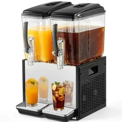 VEVOR Commercial Beverage Dispenser 2 Tanks 12 L / 12.7 QT Per Tank, Stainless Steel Juice Dispenser, Ice Tea Drink Machine with 45℉ to 54℉ Cooling Temperature, for Cold Drink Restaurant Bar Party