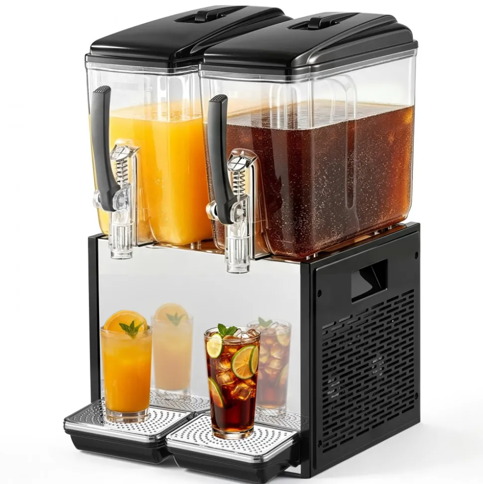 VEVOR Commercial Beverage Dispenser, 3 Tanks 10 L / 10.6 QT Per Tank Juice Dispenser, 440W Stainless Steel Ice Tea Drink Machine with 45°F-54°F Cooling Temperature, for Cold Drink Restaurant Bar Party