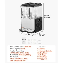 VEVOR Commercial Beverage Dispenser, 3 Tanks 10 L / 10.6 QT Per Tank Juice Dispenser, 440W Stainless Steel Ice Tea Drink Machine with 45°F-54°F Cooling Temperature, for Cold Drink Restaurant Bar Party