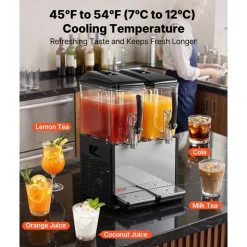 VEVOR Commercial Beverage Dispenser, 3 Tanks 10 L / 10.6 QT Per Tank Juice Dispenser, 440W Stainless Steel Ice Tea Drink Machine with 45°F-54°F Cooling Temperature, for Cold Drink Restaurant Bar Party
