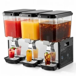 VEVOR Commercial Beverage Dispenser 3 Tanks 18 L / 19 QT Per Tank, Stainless Steel Juice Dispenser, Ice Tea Drink Machine with 45℉ to 54℉ Cooling Temperature, for Cold Drink Restaurant Bar Party