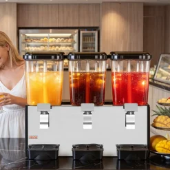 VEVOR Commercial Beverage Dispenser 3 Tanks 18 L / 19 QT Per Tank, Stainless Steel Juice Dispenser, Ice Tea Drink Machine with 45℉ to 54℉ Cooling Temperature, for Cold Drink Restaurant Bar Party