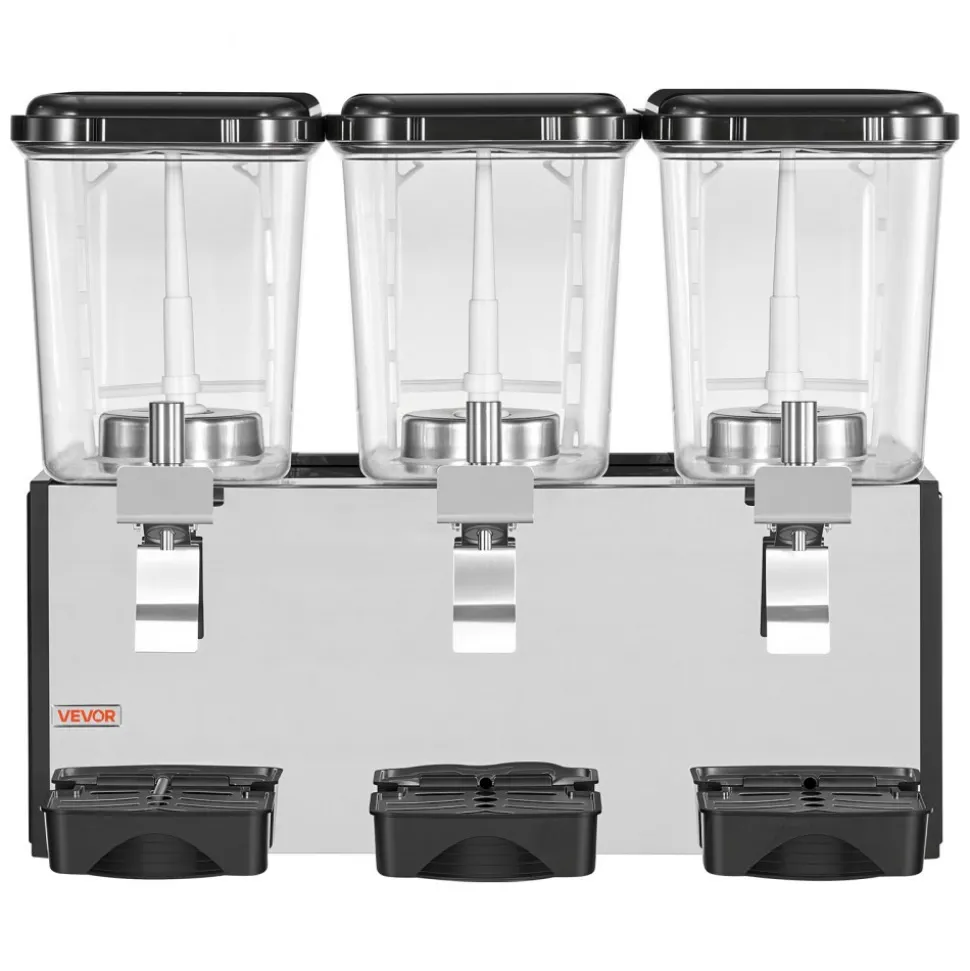 VEVOR Commercial Beverage Dispenser 3 Tanks 18 L / 19 QT Per Tank, Stainless Steel Juice Dispenser, Ice Tea Drink Machine with 45℉ to 54℉ Cooling Temperature, for Cold Drink Restaurant Bar Party