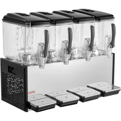 VEVOR Commercial Beverage Dispenser 4 Tanks 12 L / 12.7 QT Per Tank, Stainless Steel Juice Dispenser, Ice Tea Drink Machine with 45℉ to 54℉ Cooling Temperature, for Cold Drink Restaurant Bar Party