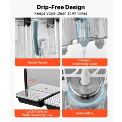 VEVOR Commercial Beverage Dispenser 4 Tanks 12 L / 12.7 QT Per Tank, Stainless Steel Juice Dispenser, Ice Tea Drink Machine with 45℉ to 54℉ Cooling Temperature, for Cold Drink Restaurant Bar Party
