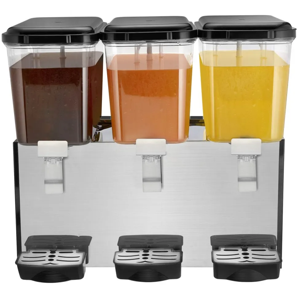 VEVOR Commercial Beverage Dispenser, 3 Tanks 18 L / 19 QT Per Tank Juice Dispenser, 512W Stainless Steel Ice Tea Drink Machine with 45°F-54°F Cooling Temperature, for Cold Drink Restaurant Bar Party