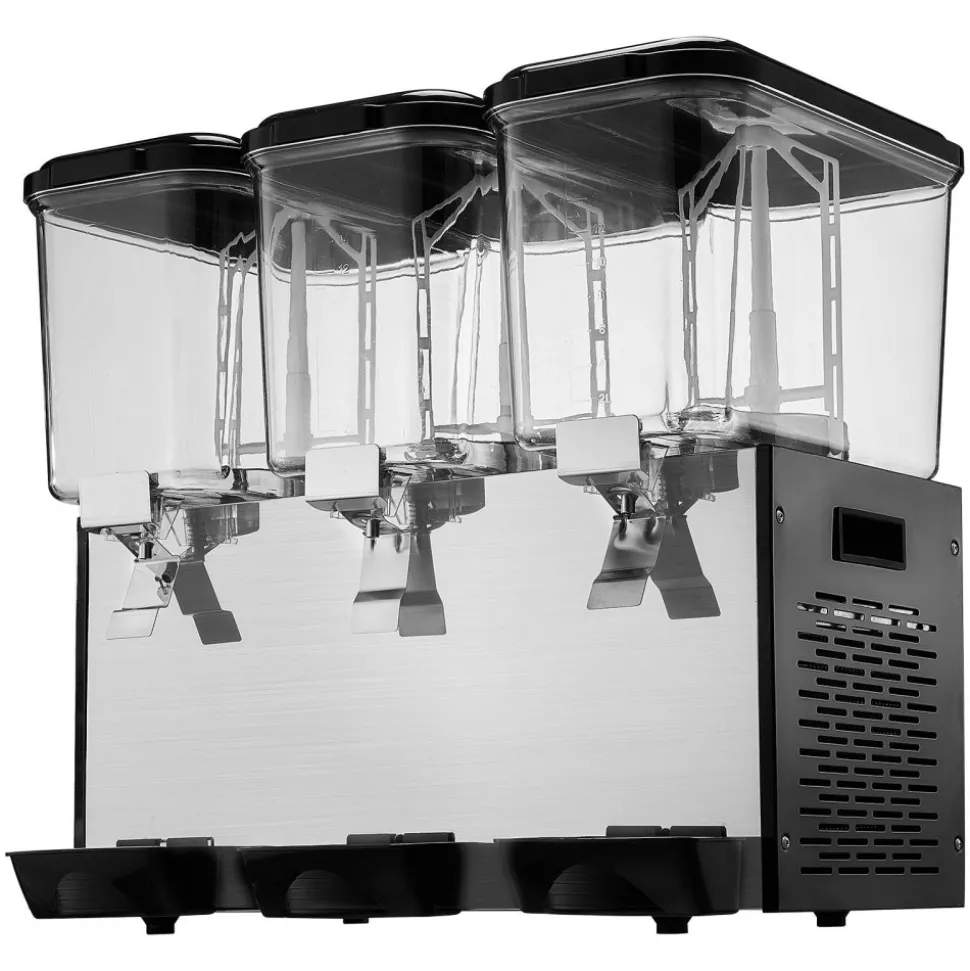 VEVOR Commercial Beverage Dispenser, 3 Tanks 18 L / 19 QT Per Tank Juice Dispenser, 512W Stainless Steel Ice Tea Drink Machine with 45°F-54°F Cooling Temperature, for Cold Drink Restaurant Bar Party