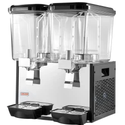 VEVOR Commercial Beverage Dispenser 2 Tanks 18 L / 19 QT Per Tank, Stainless Steel Juice Dispenser, Ice Tea Drink Machine with 45℉ to 54℉ Cooling Temperature, for Cold Drink Restaurant Bar Party