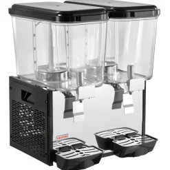 VEVOR Commercial Beverage Dispenser 2 Tanks 18 L / 19 QT Per Tank, Stainless Steel Juice Dispenser, Ice Tea Drink Machine with 45℉ to 54℉ Cooling Temperature, for Cold Drink Restaurant Bar Party