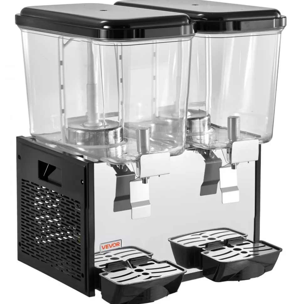 VEVOR Commercial Beverage Dispenser 2 Tanks 18 L / 19 QT Per Tank, Stainless Steel Juice Dispenser, Ice Tea Drink Machine with 45℉ to 54℉ Cooling Temperature, for Cold Drink Restaurant Bar Party