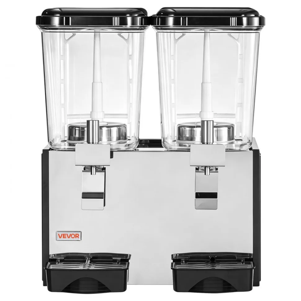 VEVOR Commercial Beverage Dispenser 2 Tanks 18 L / 19 QT Per Tank, Stainless Steel Juice Dispenser, Ice Tea Drink Machine with 45℉ to 54℉ Cooling Temperature, for Cold Drink Restaurant Bar Party