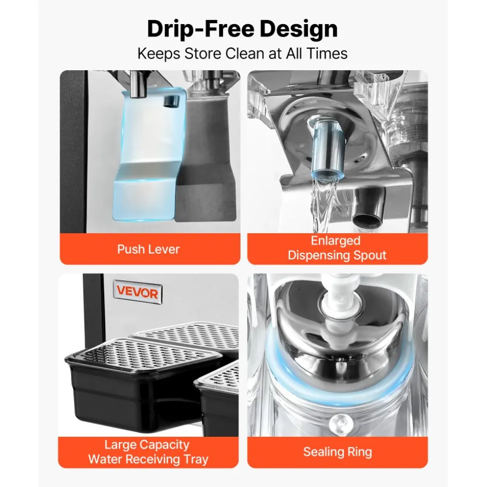 VEVOR Commercial Beverage Dispenser 2 Tanks 10 L / 10.6 QT Per Tank, Stainless Steel Juice Dispenser, Ice Tea Drink Machine with 45℉ to 54℉ Cooling Temperature, for Cold Drink Restaurant Bar Party