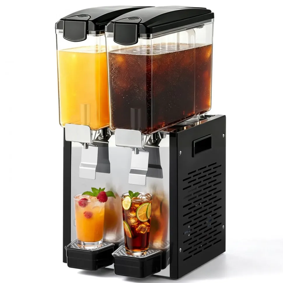 VEVOR Commercial Beverage Dispenser 2 Tanks 10 L / 10.6 QT Per Tank, Stainless Steel Juice Dispenser, Ice Tea Drink Machine with 45℉ to 54℉ Cooling Temperature, for Cold Drink Restaurant Bar Party