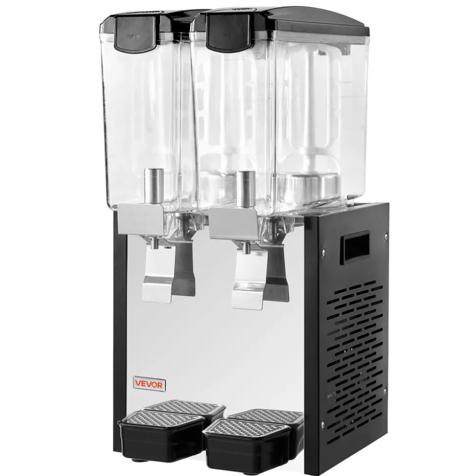 VEVOR Commercial Beverage Dispenser 2 Tanks 10 L / 10.6 QT Per Tank, Stainless Steel Juice Dispenser, Ice Tea Drink Machine with 45℉ to 54℉ Cooling Temperature, for Cold Drink Restaurant Bar Party