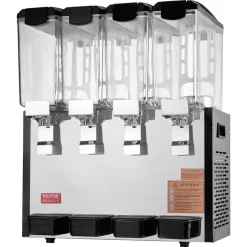 VEVOR Commercial Beverage Dispenser 3 Tanks 10 L / 10.6 QT Per Tank, Stainless Steel Juice Dispenser, Ice Tea Drink Machine with 45℉ to 54℉ Cooling Temperature, for Cold Drink Restaurant Bar Party