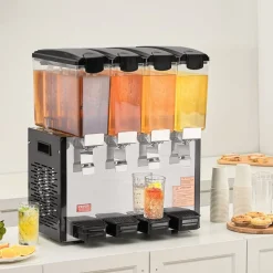 VEVOR Commercial Beverage Dispenser 3 Tanks 10 L / 10.6 QT Per Tank, Stainless Steel Juice Dispenser, Ice Tea Drink Machine with 45℉ to 54℉ Cooling Temperature, for Cold Drink Restaurant Bar Party