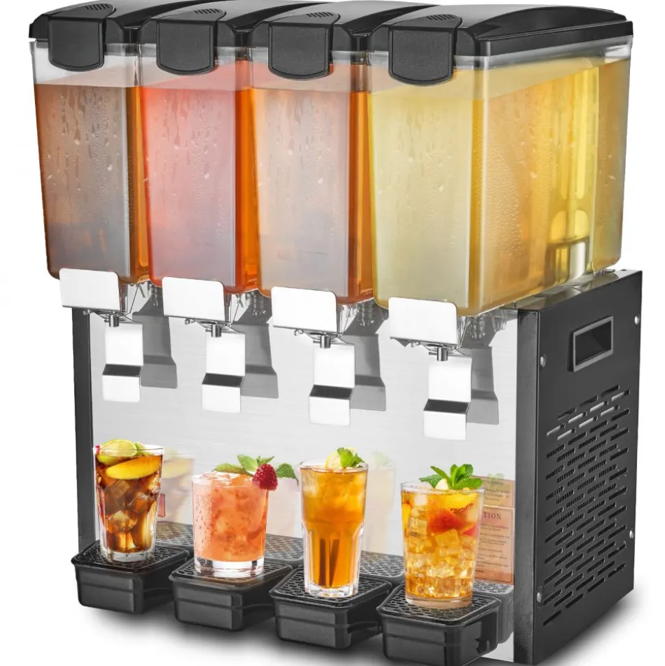VEVOR Commercial Beverage Dispenser 3 Tanks 10 L / 10.6 QT Per Tank, Stainless Steel Juice Dispenser, Ice Tea Drink Machine with 45℉ to 54℉ Cooling Temperature, for Cold Drink Restaurant Bar Party