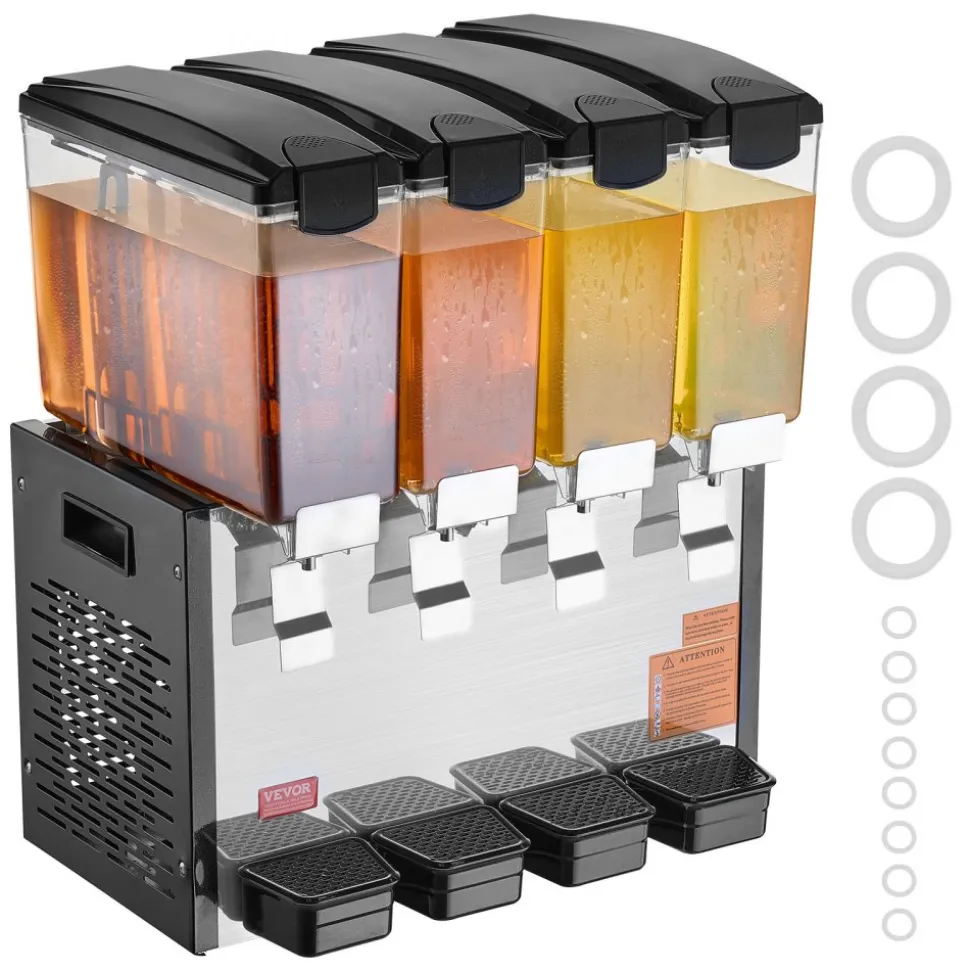 VEVOR Commercial Beverage Dispenser 3 Tanks 10 L / 10.6 QT Per Tank, Stainless Steel Juice Dispenser, Ice Tea Drink Machine with 45℉ to 54℉ Cooling Temperature, for Cold Drink Restaurant Bar Party