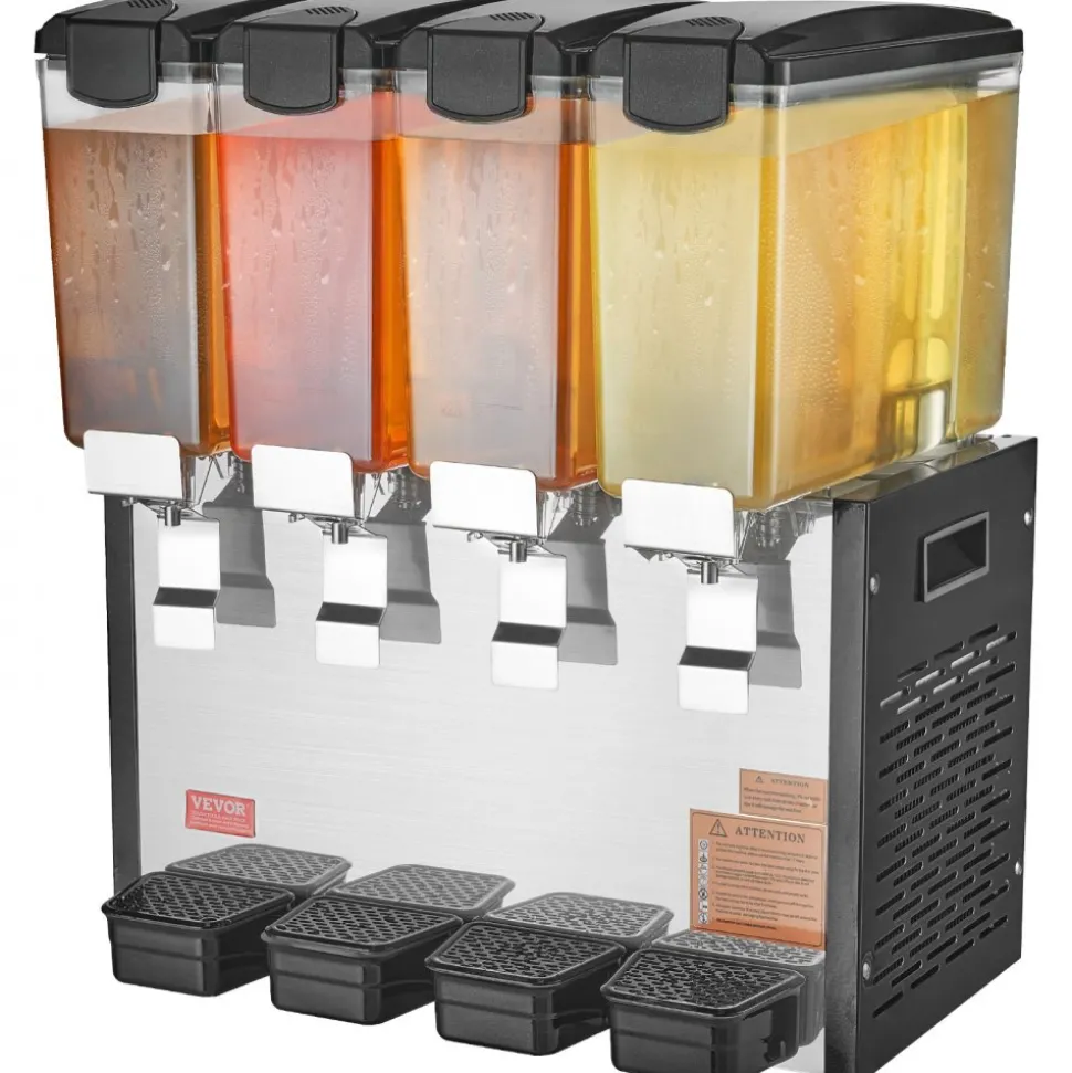 VEVOR Commercial Beverage Dispenser 3 Tanks 10 L / 10.6 QT Per Tank, Stainless Steel Juice Dispenser, Ice Tea Drink Machine with 45℉ to 54℉ Cooling Temperature, for Cold Drink Restaurant Bar Party