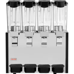 VEVOR Commercial Beverage Dispenser 4 Tanks 10 L / 10.6 QT Per Tank, Stainless Steel Juice Dispenser, Ice Tea Drink Machine with 45℉ to 54℉ Cooling Temperature, for Cold Drink Restaurant Bar Party
