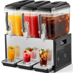 VEVOR Commercial Beverage Dispenser 3 Tanks 12 L / 12.7 QT Per Tank, Stainless Steel Juice Dispenser, Ice Tea Drink Machine with 45℉ to 54℉ Cooling Temperature, for Cold Drink Restaurant Bar Party