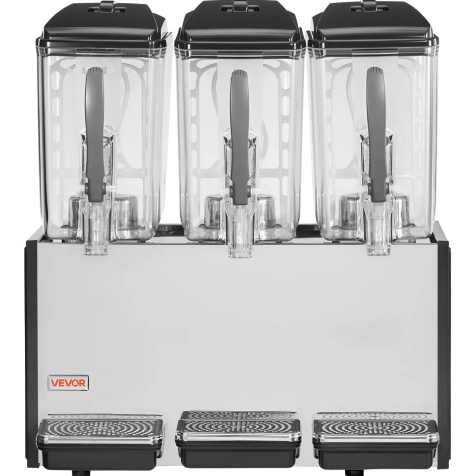 VEVOR Commercial Beverage Dispenser 3 Tanks 12 L / 12.7 QT Per Tank, Stainless Steel Juice Dispenser, Ice Tea Drink Machine with 45℉ to 54℉ Cooling Temperature, for Cold Drink Restaurant Bar Party