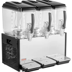 VEVOR Commercial Beverage Dispenser 3 Tanks 12 L / 12.7 QT Per Tank, Stainless Steel Juice Dispenser, Ice Tea Drink Machine with 45℉ to 54℉ Cooling Temperature, for Cold Drink Restaurant Bar Party