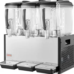 VEVOR Commercial Beverage Dispenser 3 Tanks 12 L / 12.7 QT Per Tank, Stainless Steel Juice Dispenser, Ice Tea Drink Machine with 45℉ to 54℉ Cooling Temperature, for Cold Drink Restaurant Bar Party