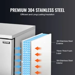 VEVOR Commercial Blast Freezer, 80 L / 2.8 Cu.ft Blast Chiller with 3 Trays, Blast Chiller Freezer Chest with 4 Freezing Modes, Stainless Steel Food Blast Freezer with Casters for Restaurant, Seafood
