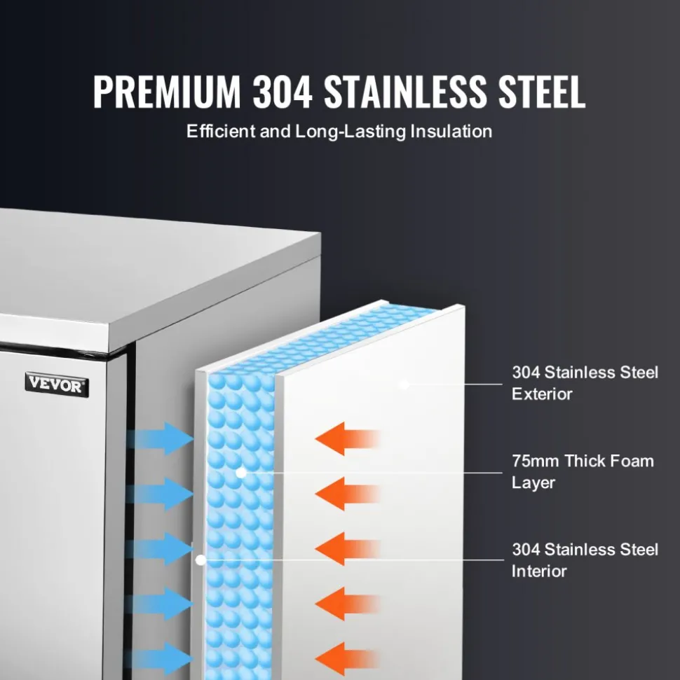 VEVOR Commercial Blast Freezer, 80 L / 2.8 Cu.ft Blast Chiller with 3 Trays, Blast Chiller Freezer Chest with 4 Freezing Modes, Stainless Steel Food Blast Freezer with Casters for Restaurant, Seafood