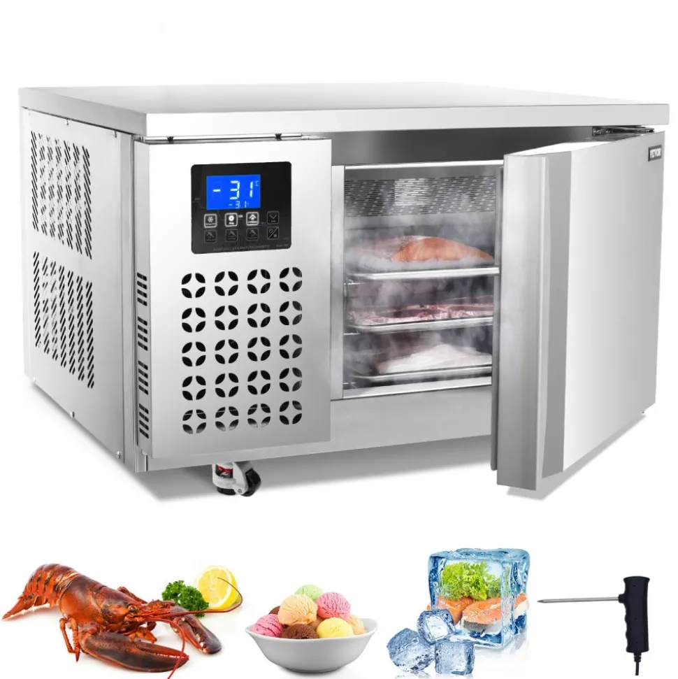 VEVOR Commercial Blast Freezer, 80 L / 2.8 Cu.ft Blast Chiller with 3 Trays, Blast Chiller Freezer Chest with 4 Freezing Modes, Stainless Steel Food Blast Freezer with Casters for Restaurant, Seafood