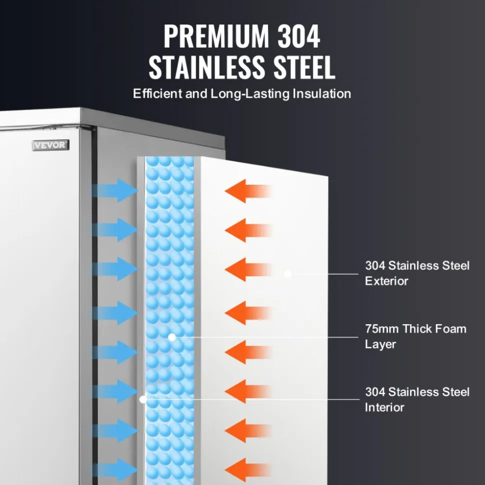 VEVOR Commercial Blast Freezer, 32 L / 1.1 Cu.ft Blast Chiller with 4 1/3 Trays, Blast Chiller Freezer Chest with Cooling & Freezing Modes, Stainless Steel Food Blast Freezer for Restaurant, Seafood