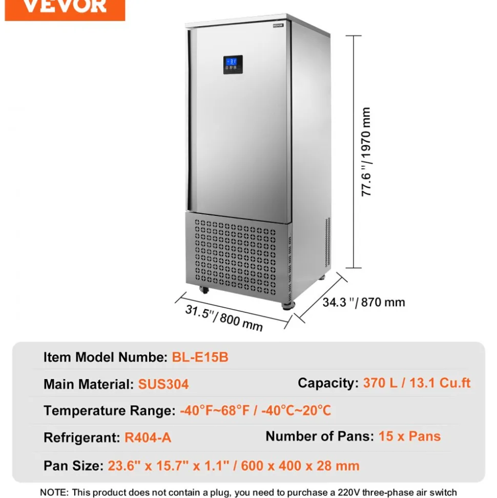VEVOR Commercial Blast Freezer, 32 L / 1.1 Cu.ft Blast Chiller with 4 1/3 Trays, Blast Chiller Freezer Chest with Cooling & Freezing Modes, Stainless Steel Food Blast Freezer for Restaurant, Seafood