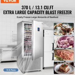 VEVOR Commercial Blast Freezer, 32 L / 1.1 Cu.ft Blast Chiller with 4 1/3 Trays, Blast Chiller Freezer Chest with Cooling & Freezing Modes, Stainless Steel Food Blast Freezer for Restaurant, Seafood