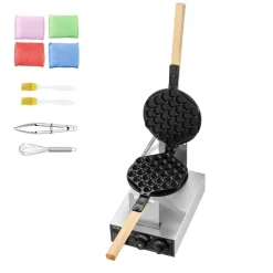 VEVOR Commercial Bubble Waffle Maker, 1400W Egg Pancake Baker Machine, Non-Stick Stainless Steel Egg Bubble Puff, 180° Rotatable, Temp and Time Control, Wooden Handle, for Restaurant Bakery Snack Bar