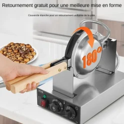 VEVOR Commercial Bubble Waffle Maker, 1400W Egg Pancake Baker Machine, Non-Stick Stainless Steel Egg Bubble Puff, 180° Rotatable, Temp and Time Control, Wooden Handle, for Restaurant Bakery Snack Bar