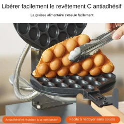 VEVOR Commercial Bubble Waffle Maker, 1400W Egg Pancake Baker Machine, Non-Stick Stainless Steel Egg Bubble Puff, 180° Rotatable, Temp and Time Control, Wooden Handle, for Restaurant Bakery Snack Bar