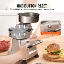 VEVOR Commercial Burger Patty Maker, Hamburger Beef Patty Maker with 3 Convertible Mold(4/5/6-inch), Heavy Duty Stainless Steel Burger Press Machine, Meat Forming Processor with 1500 Pcs Patty Papers