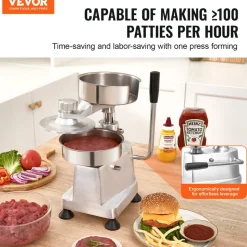 VEVOR Commercial Burger Patty Maker, Hamburger Beef Patty Maker with 3 Convertible Mold(4/5/6-inch), Heavy Duty Stainless Steel Burger Press Machine, Meat Forming Processor with 1500 Pcs Patty Papers