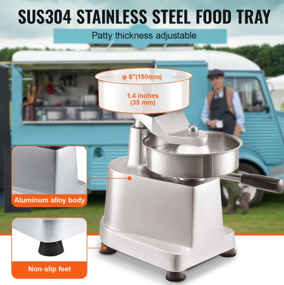 VEVOR Commercial Burger Patty Maker, 150mm/6inch Hamburger Beef Patty Maker, Heavy Duty Food-Grade Stainless Steel Bowl Burger Press Machine, Kitchen Meat Forming Processor with 1000 Pcs Patty Papers