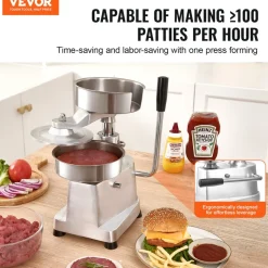 VEVOR Commercial Burger Patty Maker, 150mm/6inch Hamburger Beef Patty Maker, Heavy Duty Food-Grade Stainless Steel Bowl Burger Press Machine, Kitchen Meat Forming Processor with 1000 Pcs Patty Papers