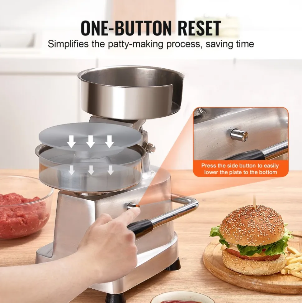VEVOR Commercial Burger Patty Maker, 150mm/6inch Hamburger Beef Patty Maker, Heavy Duty Food-Grade Stainless Steel Bowl Burger Press Machine, Kitchen Meat Forming Processor with 1000 Pcs Patty Papers