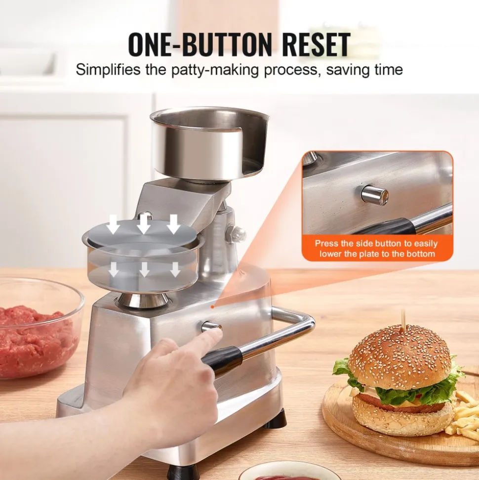 VEVOR Commercial Burger Patty Maker, 100mm/4inch Hamburger Beef Patty Maker, Heavy Duty Food-Grade Stainless Steel Bowl Burger Press Machine, Kitchen Meat Forming Processor with 1000 Pcs Patty Papers