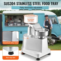 VEVOR Commercial Burger Patty Maker, 100mm/4inch Hamburger Beef Patty Maker, Heavy Duty Food-Grade Stainless Steel Bowl Burger Press Machine, Kitchen Meat Forming Processor with 1000 Pcs Patty Papers