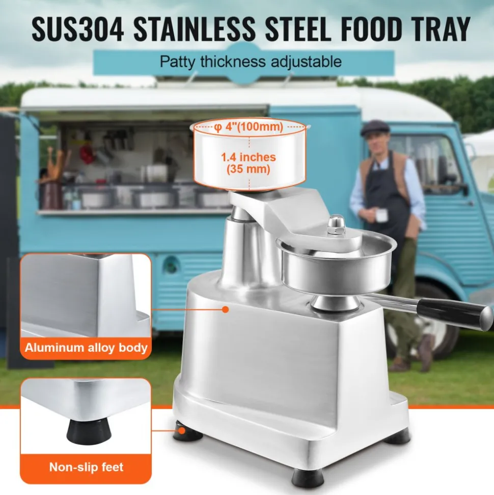 VEVOR Commercial Burger Patty Maker, 100mm/4inch Hamburger Beef Patty Maker, Heavy Duty Food-Grade Stainless Steel Bowl Burger Press Machine, Kitchen Meat Forming Processor with 1000 Pcs Patty Papers