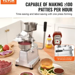 VEVOR Commercial Burger Patty Maker, 100mm/4inch Hamburger Beef Patty Maker, Heavy Duty Food-Grade Stainless Steel Bowl Burger Press Machine, Kitchen Meat Forming Processor with 1000 Pcs Patty Papers