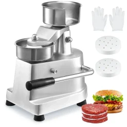 VEVOR Commercial Burger Patty Maker, 100mm/4inch Hamburger Beef Patty Maker, Heavy Duty Food-Grade Stainless Steel Bowl Burger Press Machine, Kitchen Meat Forming Processor with 1000 Pcs Patty Papers