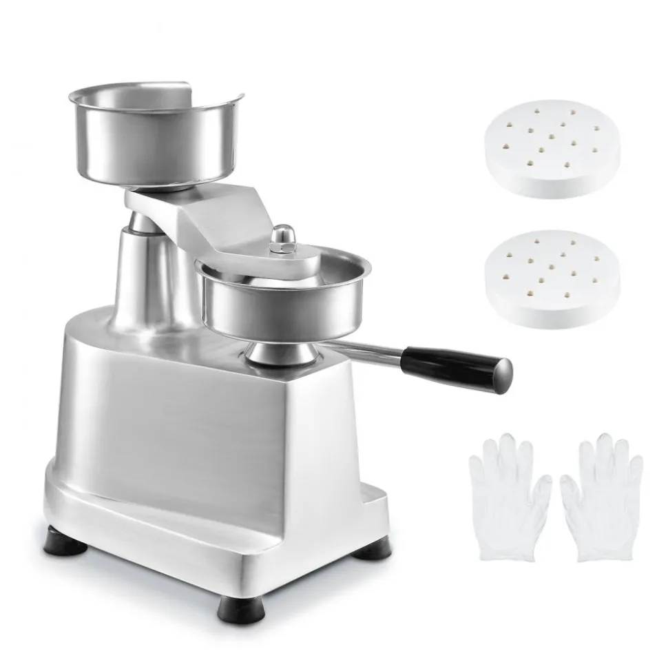 VEVOR Commercial Burger Patty Maker, 100mm/4inch Hamburger Beef Patty Maker, Heavy Duty Food-Grade Stainless Steel Bowl Burger Press Machine, Kitchen Meat Forming Processor with 1000 Pcs Patty Papers
