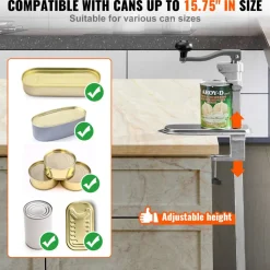 VEVOR Commercial Can Opener, Heavy-Duty Manual Tabletop Cans Opener for Cans Up to 15.75 in Height, Height-Adjustable Can Openers Fixed with Screws & Table Clamp, for Restaurant, Hotel, and Food Store